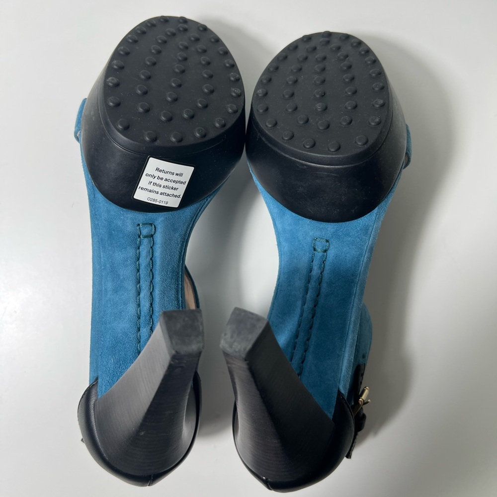 Tod's Sand Plat Gooma T105 Fasce Suede & Leather T-Strap Platform Sandal Heels - Picture 13 of 14